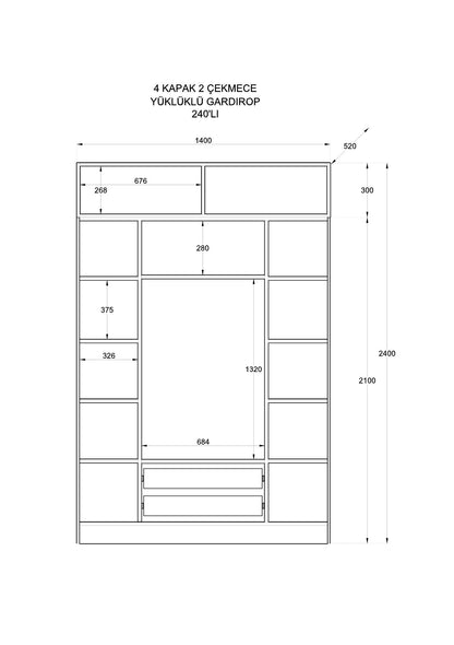 Ντουλάπα 140x240x52 εκ Ματ Λευκό 167RAB1204