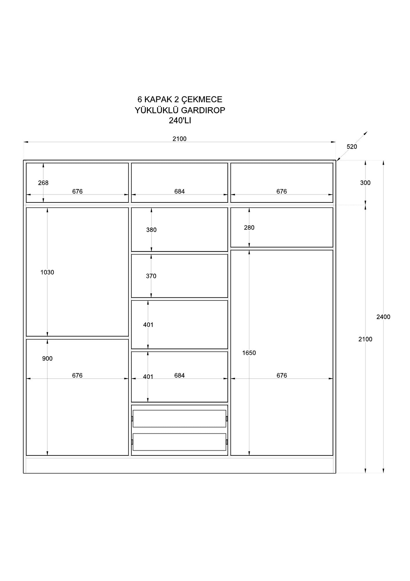 Ντουλάπα 210x240x52 εκ Ματ Λευκό 167RAB1211