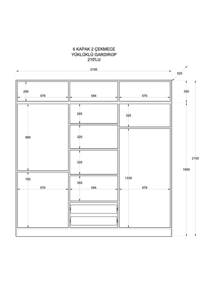 Ντουλάπα 210x210x52 εκ Ματ Λευκό 167RAB1212