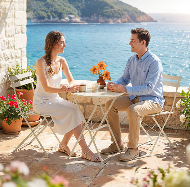 Σετ Επίπλων Κήπου 3 Τεμάχια Πτυσσόμενα 1 Τραπέζι με 2 Καρέκλες Έπιπλα Βεράντας Ατσάλι Ανθεκτικά στις Καιρικές Συνθήκες για Εξωτερικούς Χώρους Μπέζ Καπουτσίνο GG-F036LZ01