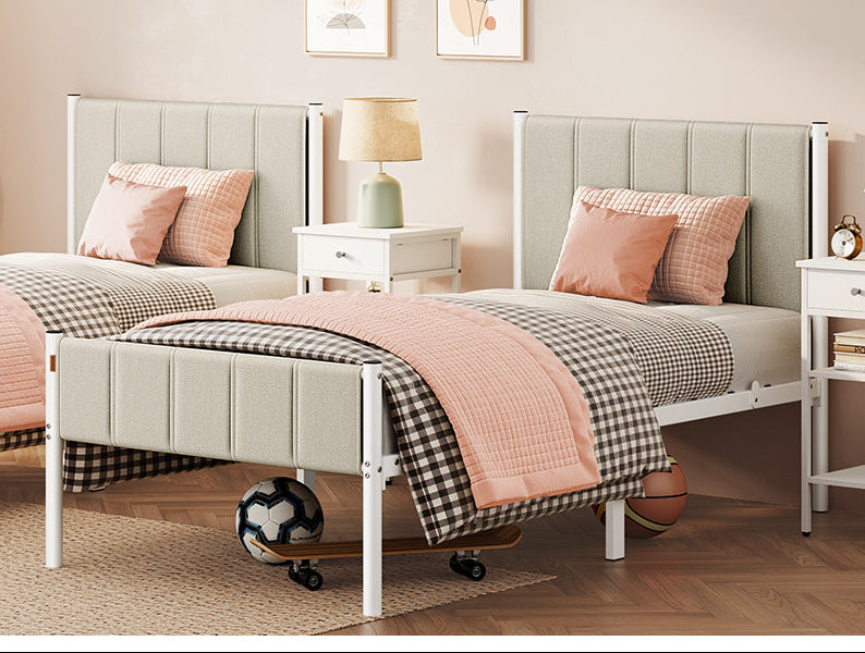 Σκελετός Μονού Κρεβατιού Μπεζ Ανθεκτικό Πλαίσιο 90x200 εκ Κρεβάτι Επενδυμένο με ύφασμα RM-B972LH01