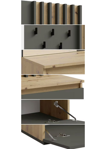 Έπιπλο Εισόδου Βάση για Παλτό με Καθρέφτη Παπουτσοθήκη Κρεμάστρα Μοντέρνο Ντουλάπι Διαδρόμου 93745