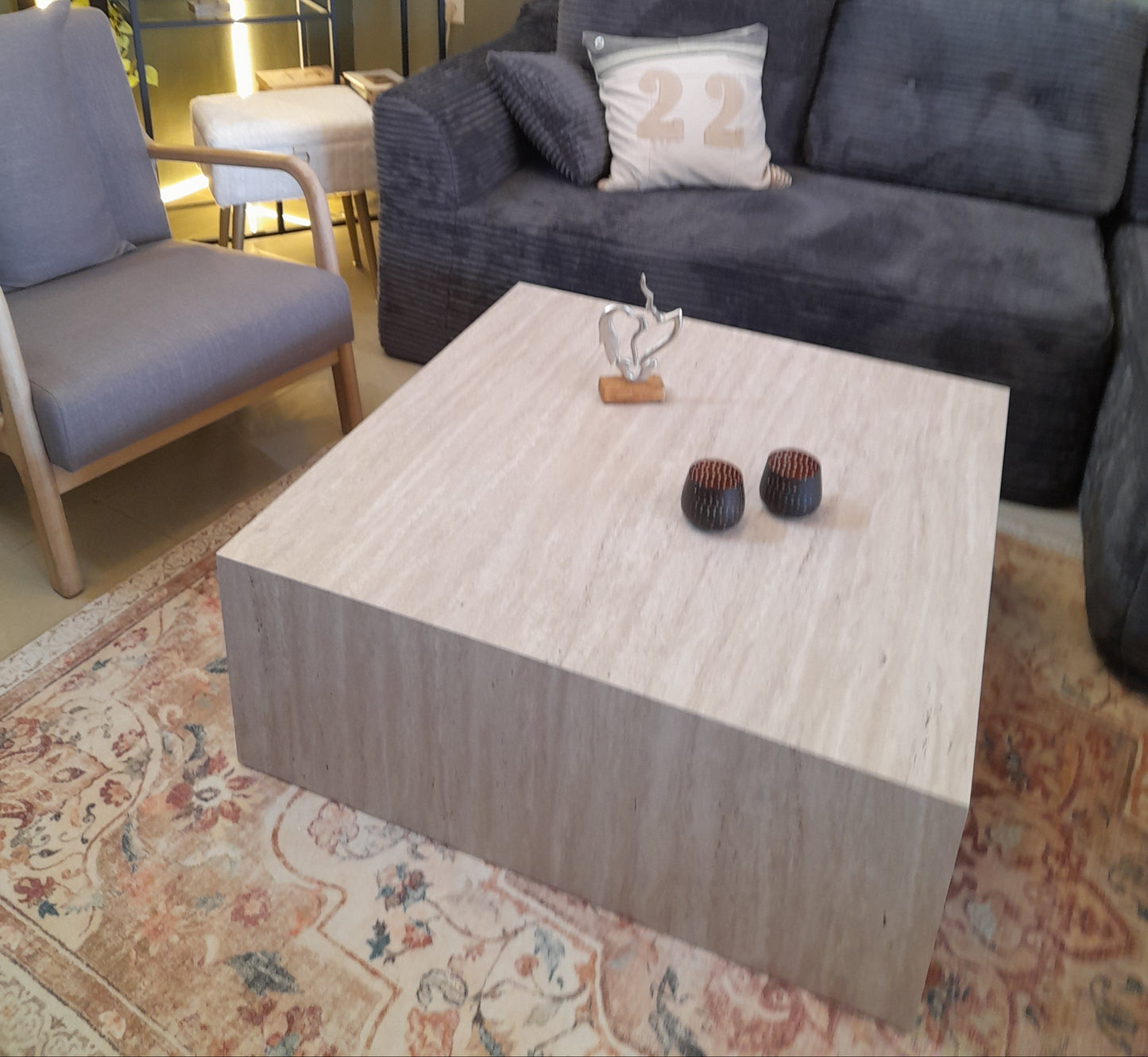 Τραπεζάκι Σαλονιού Όψη Πωρόλιθου με Διακριτικές Χωνευτές Ρόδες– Εύκολη Μετακίνηση Πλήρως Συναρμολογημένο 467NRD1102