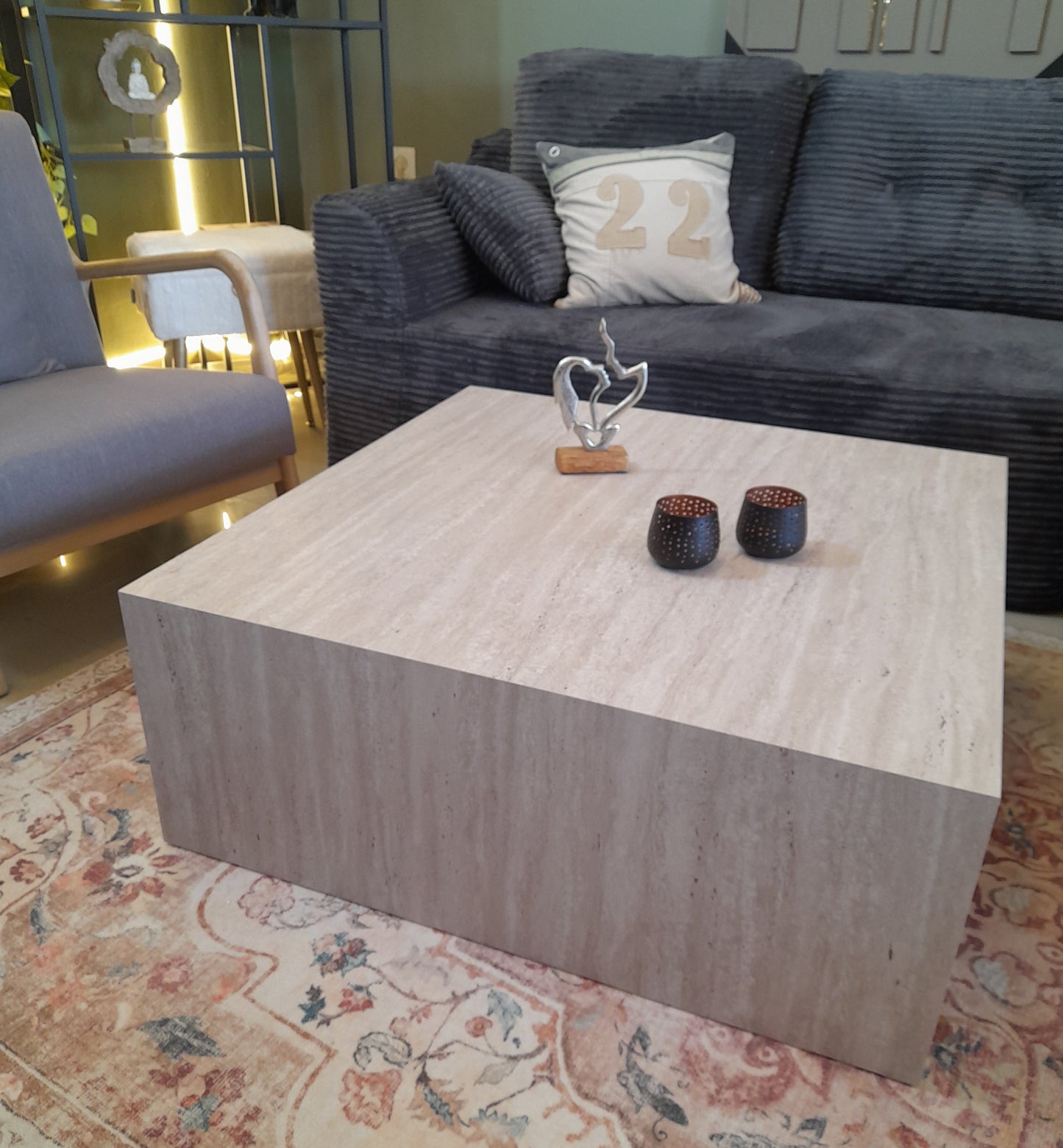 Τραπεζάκι Σαλονιού Όψη Πωρόλιθου με Διακριτικές Χωνευτές Ρόδες– Εύκολη Μετακίνηση Πλήρως Συναρμολογημένο 467NRD1102