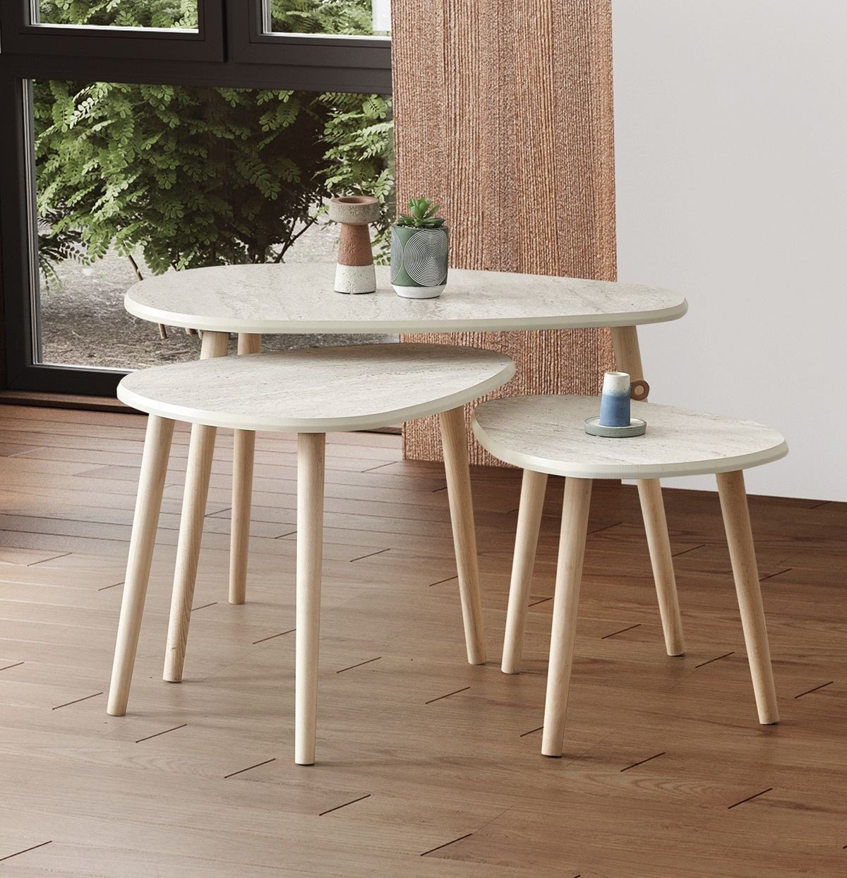 Τραπεζάκι Σαλονιού Set Travertine 80 x 52 x 50 εκ GR208NVD1102