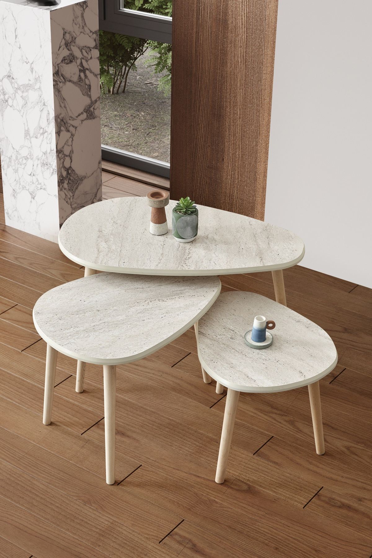 Τραπεζάκι Σαλονιού Set Travertine 80 x 52 x 50 εκ GR208NVD1102