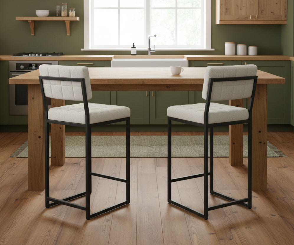 Σκαμπό για Πάσο Κουζίνας Σετ 2 τεμ Ύψος καθίσματος 66εκ Σκαμπό Μπαρ Υφασμα Κάθισμα Νησίδας Κρεμ 225ALN1119