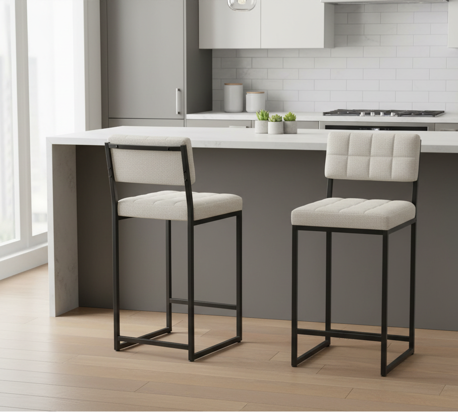 Σκαμπό για Πάσο Κουζίνας Σετ 2 τεμ Ύψος καθίσματος 66εκ Σκαμπό Μπαρ Υφασμα Κάθισμα Νησίδας Κρεμ 225ALN1119