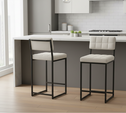 Σκαμπό για Πάσο Κουζίνας Σετ 2 τεμ Ύψος καθίσματος 66εκ Σκαμπό Μπαρ Υφασμα Κάθισμα Νησίδας Κρεμ 225ALN1119