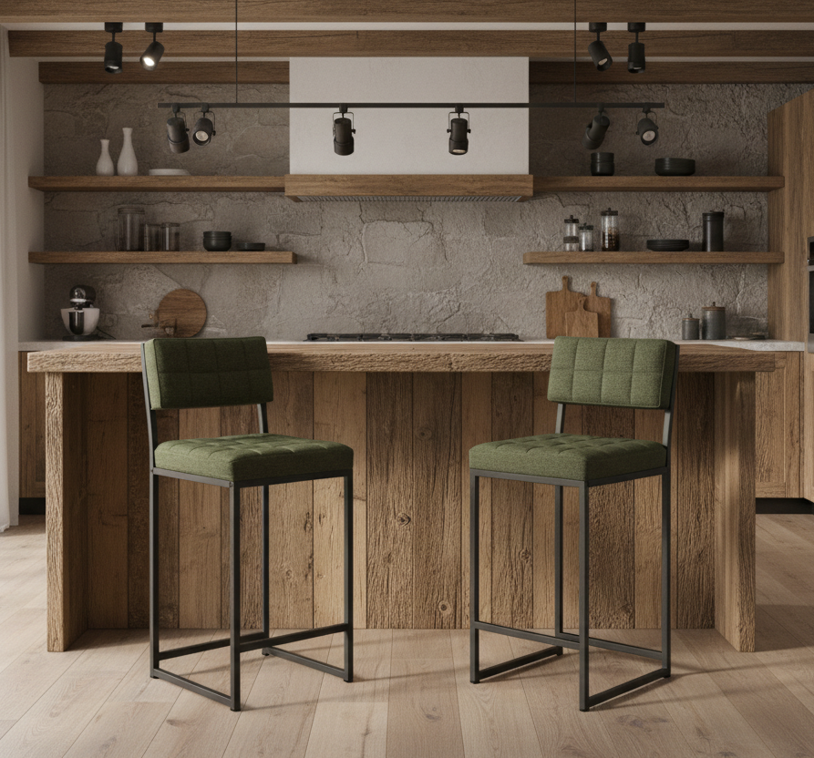 Σκαμπό για Πάσο Κουζίνας Σετ 2 τεμ Ύψος καθίσματος 66εκ Σκαμπό Μπαρ Υφασμα Κάθισμα Νησίδας Πράσινο 225ALN1121