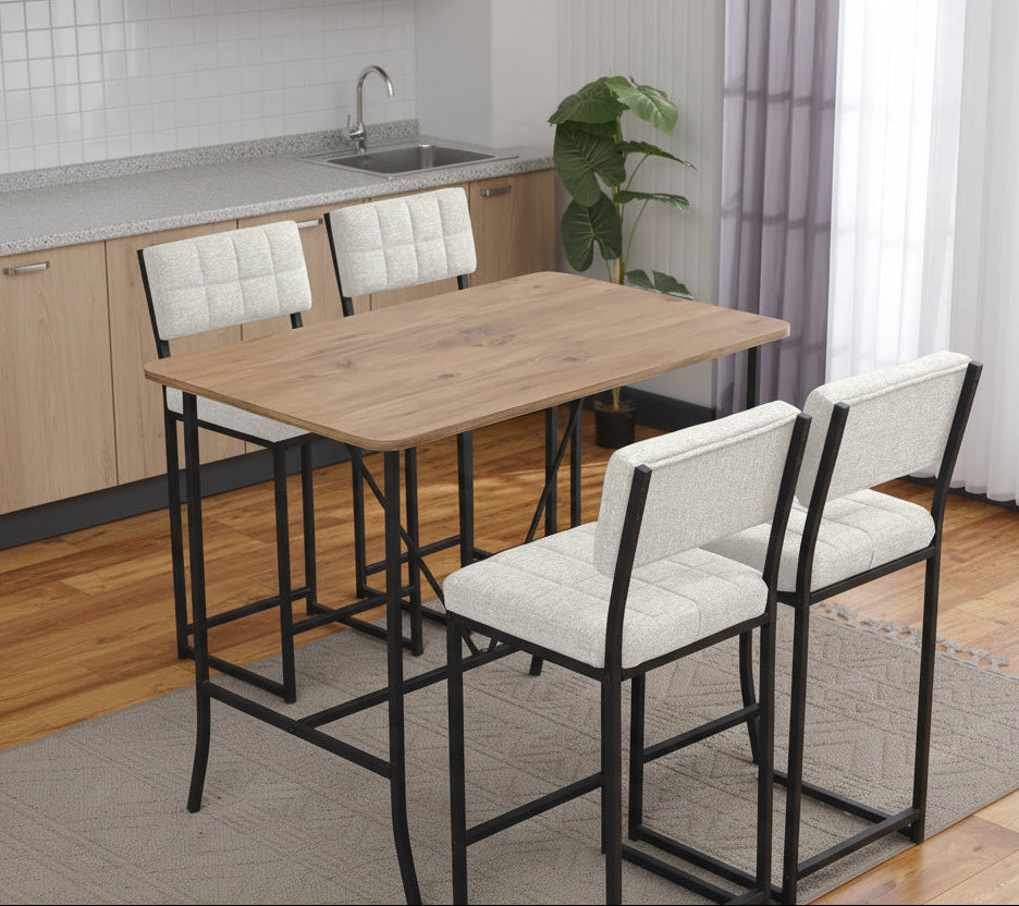 Τραπέζι Μπαρ Σετ με 4 Σκαμπό