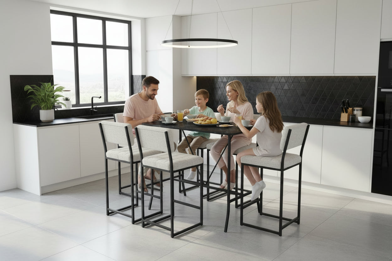 Μοντέρνο Τραπέζι Μπαρ Σετ με 4 Σκαμπό για Κουζίνα Εξοικονόμησης Χώρου Σταντ Τραπέζι Τραπεζαρία Κουζίνας 225ALN1547