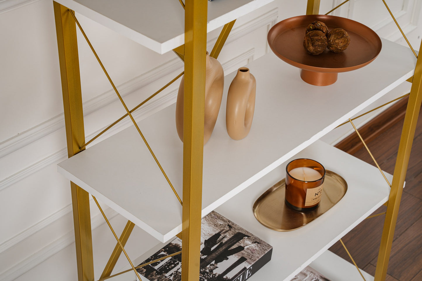 Ψηλό Μοντέρνο Ράφι Βιβλιοθήκη Χρυσή Μεταλλική για Σαλόνι Υπνοδωμάτιο 241NRD1335