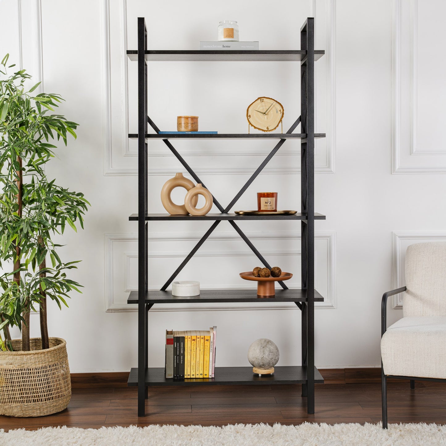 Βιβλιοθήκη 90 × 34 × 180 εκ. Wood Μαύρο Μαύρο GR241NRD1338