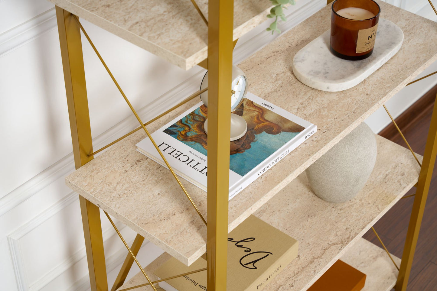 Βιβλιοθήκη 90 × 34 × 180 εκ. Travertine Χρυσό GR241NRD1501