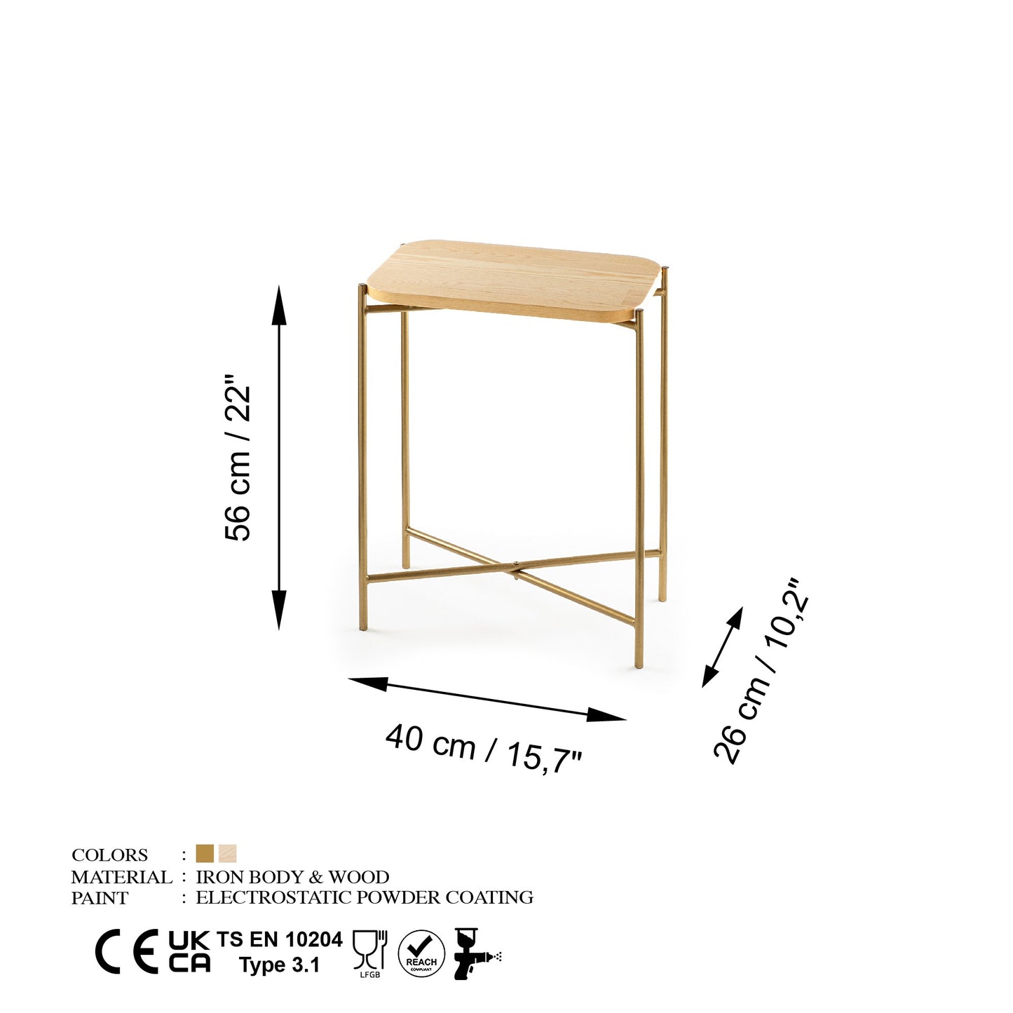 Τραπεζάκι Σαλονιού Χρυσό - Φυσικό 40 x 26 x 56 εκ GR247HFM1143