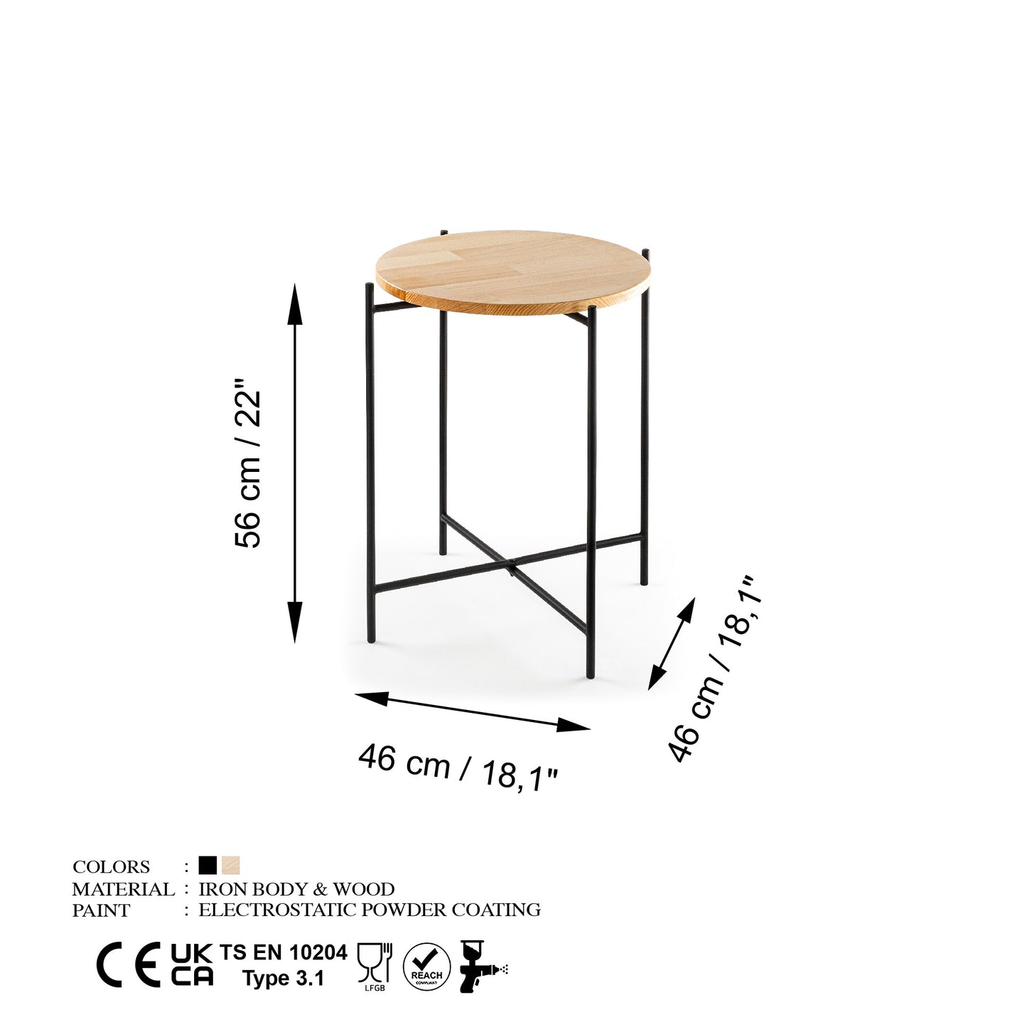 Τραπεζάκι Σαλονιού Μαύρο - Φυσικό 46 x 46 x 56 εκ GR247HFM1144