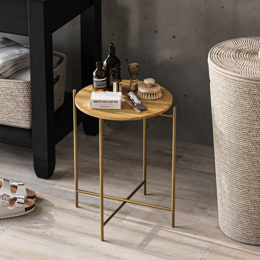 Τραπεζάκι Σαλονιού Χρυσό - Φυσικό 46 x 46 x 56 εκ GR247HFM1145