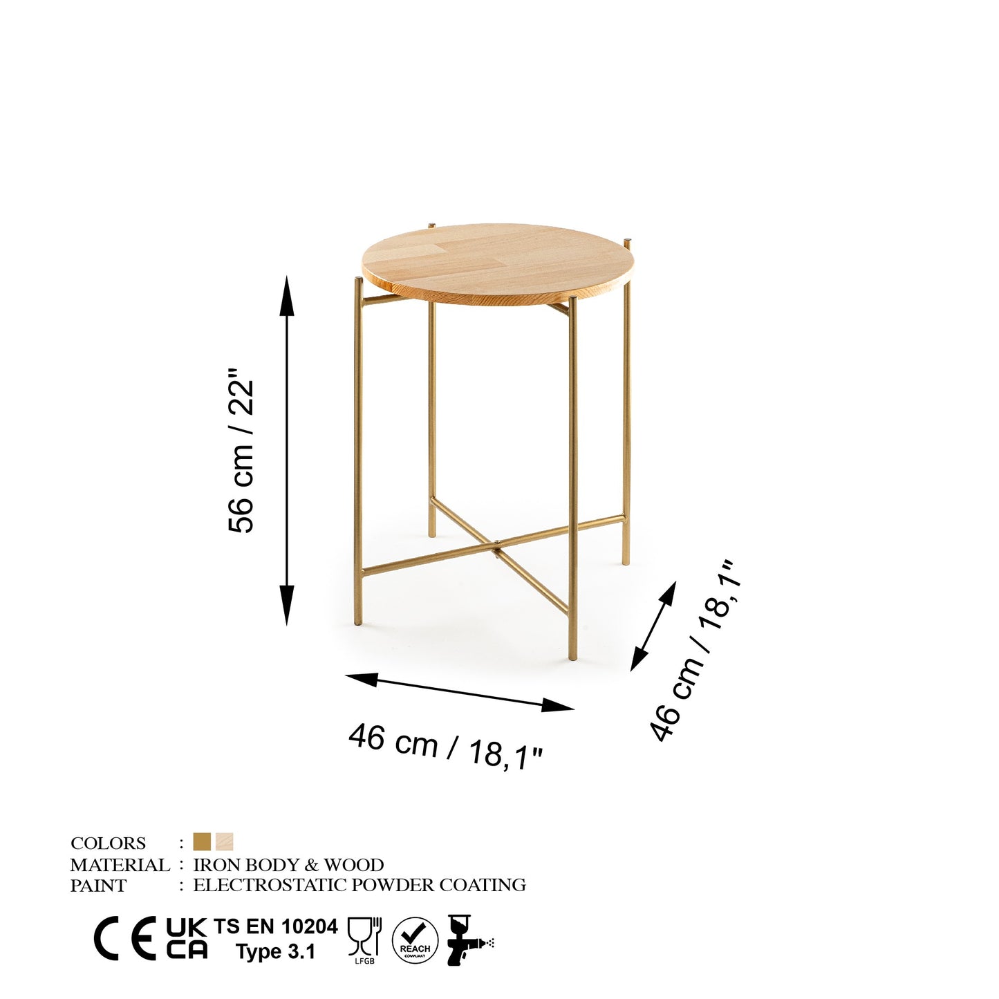 Τραπεζάκι Σαλονιού Χρυσό - Φυσικό 46 x 46 x 56 εκ GR247HFM1145