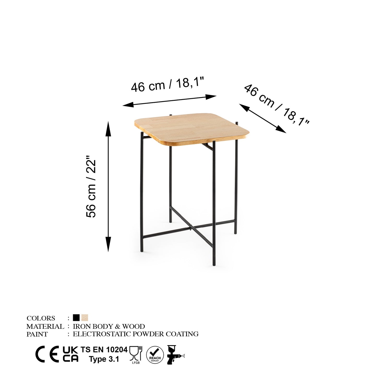 Τραπεζάκι Σαλονιού Μαύρο - Φυσικό 46 x 46 x 56 εκ GR247HFM1146