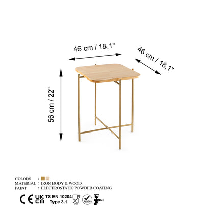 Τραπεζάκι Σαλονιού Χρυσό - Φυσικό 46 x 46 x 56 εκ GR247HFM1147