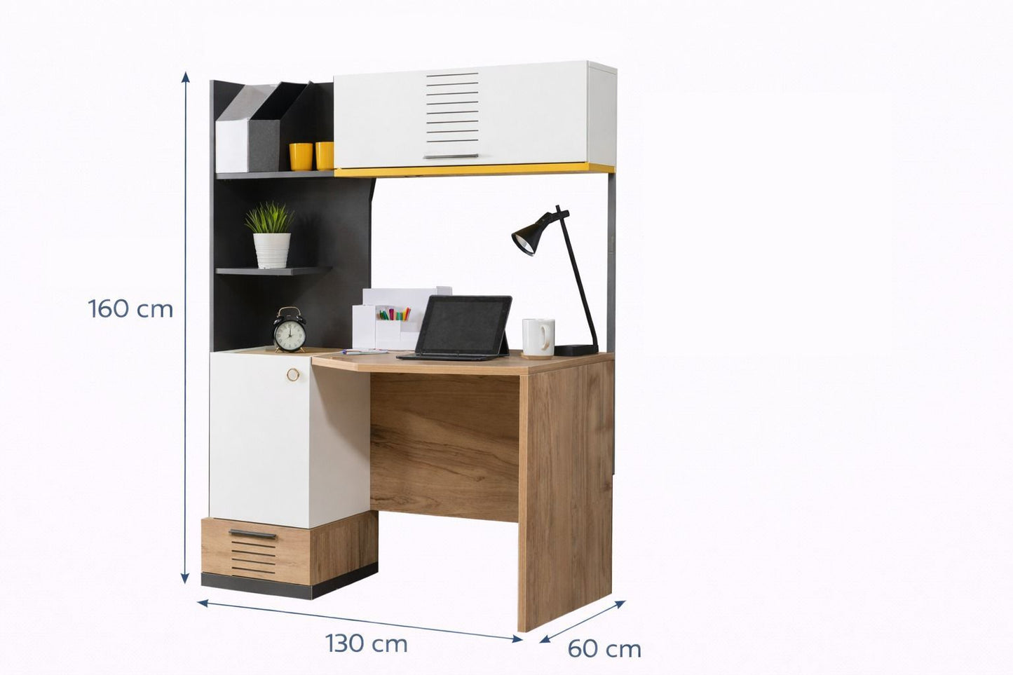 Γραφείο Υπολογιστή και Μελέτης 130x160x60 εκ. Λευκό Ανθρακί Yellow Καφέ | 249HRV1210