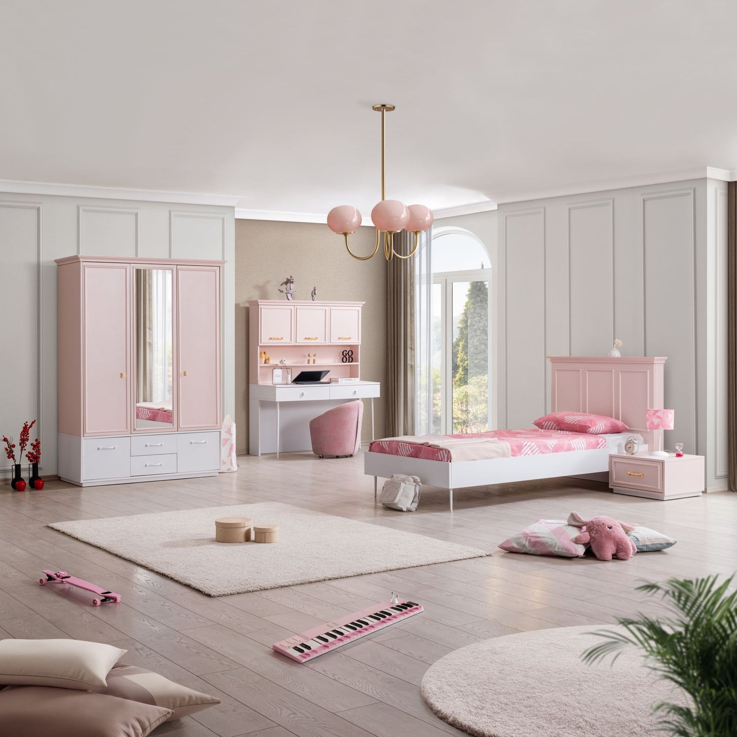 Γραφείο Υπολογιστή και Μελέτης 138x167x60 εκ. Pink Λευκό | 249HRV1211