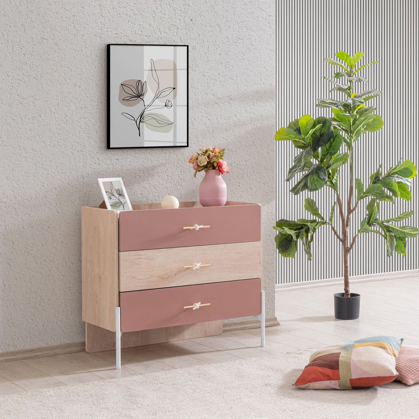 Συρταριέρα 89x79x42 εκ Καφέ / Ροζ 249HRV1308