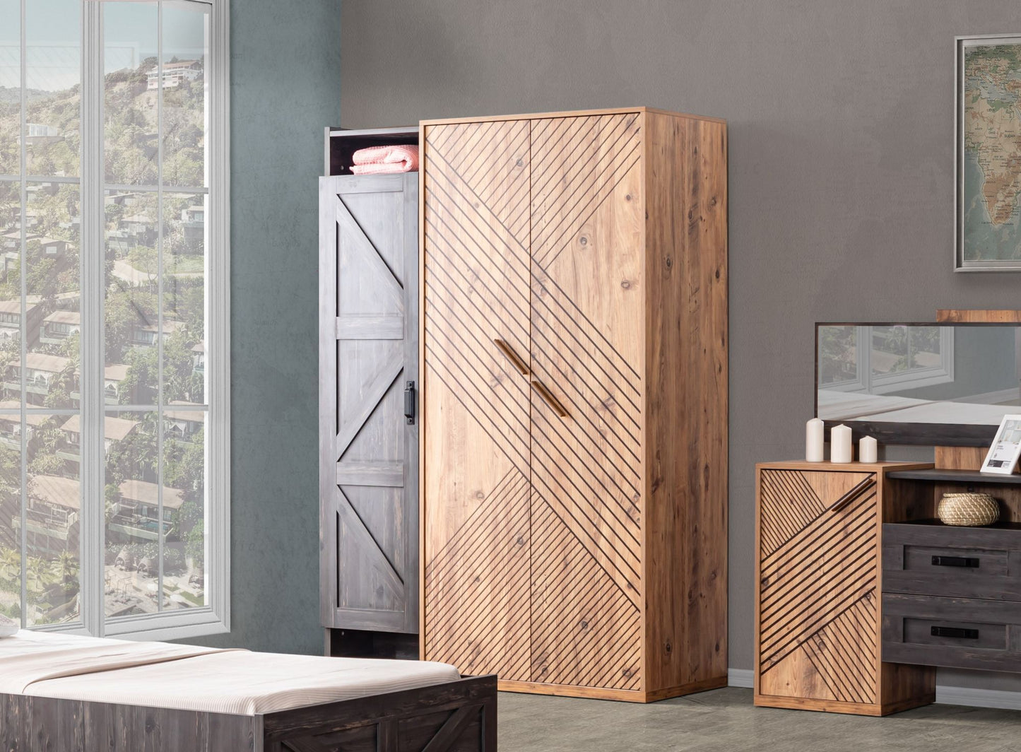 Ντουλάπα 134x200x60 εκ Anthracite Brown 249HRV1508