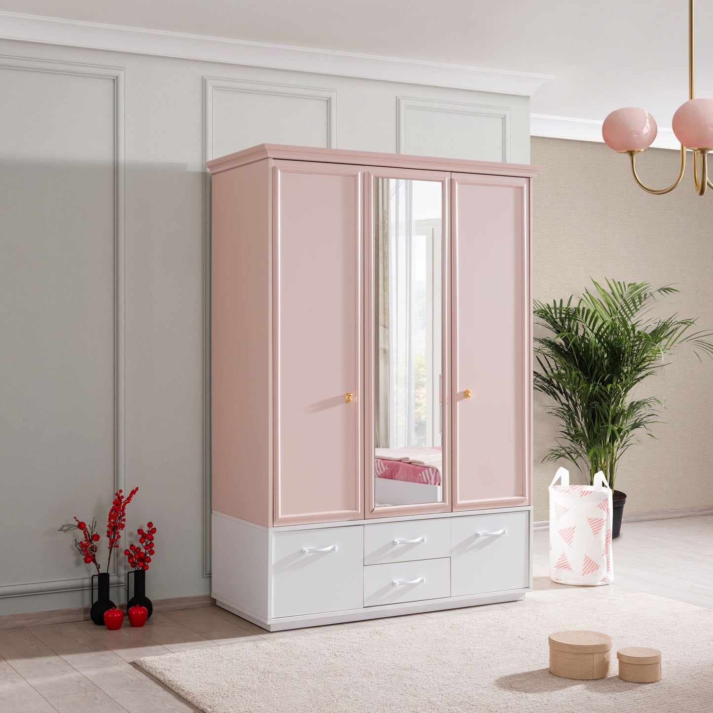 Ντουλάπα 136x197x63 εκ Pink White 249HRV1514