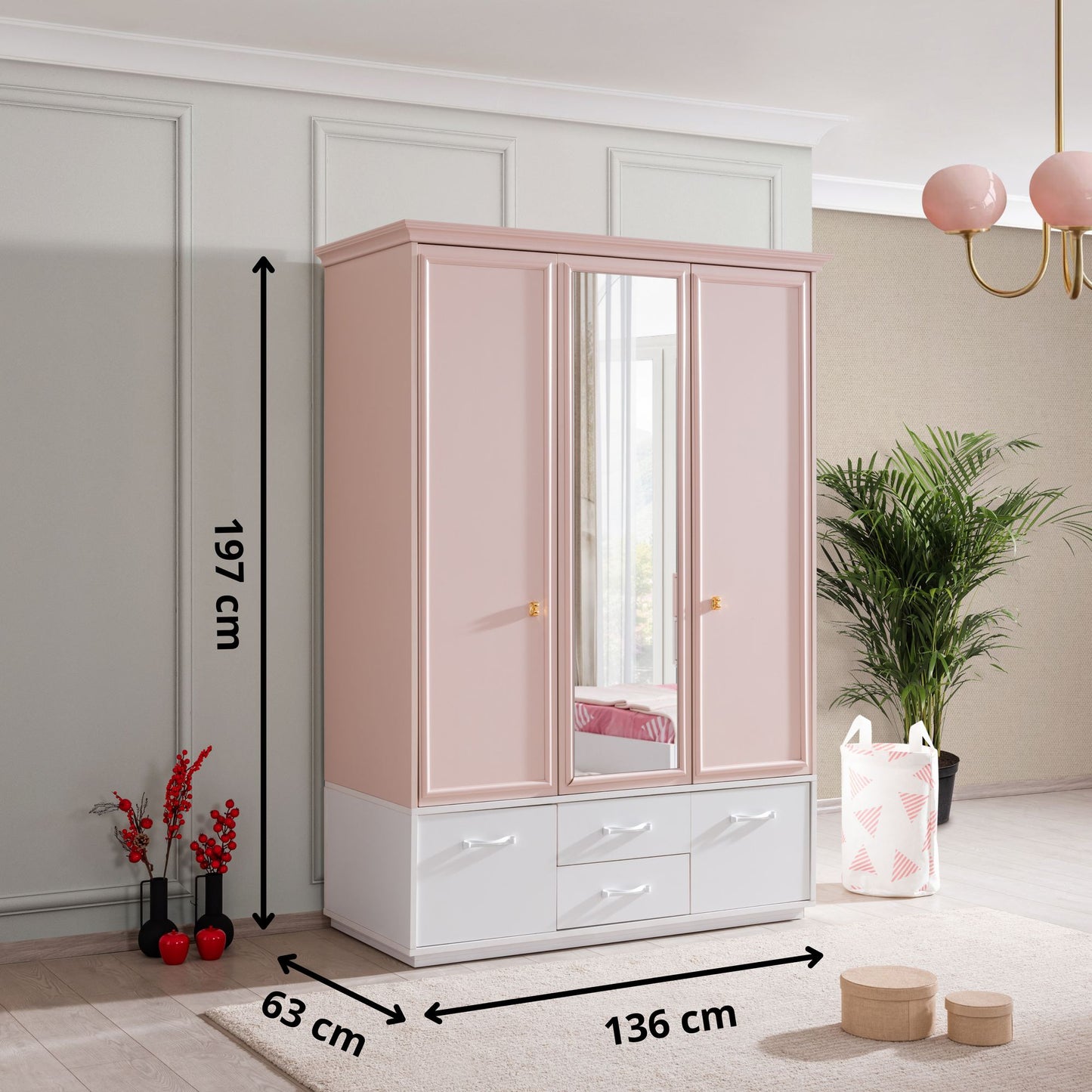 Ντουλάπα 136x197x63 εκ Pink White 249HRV1514