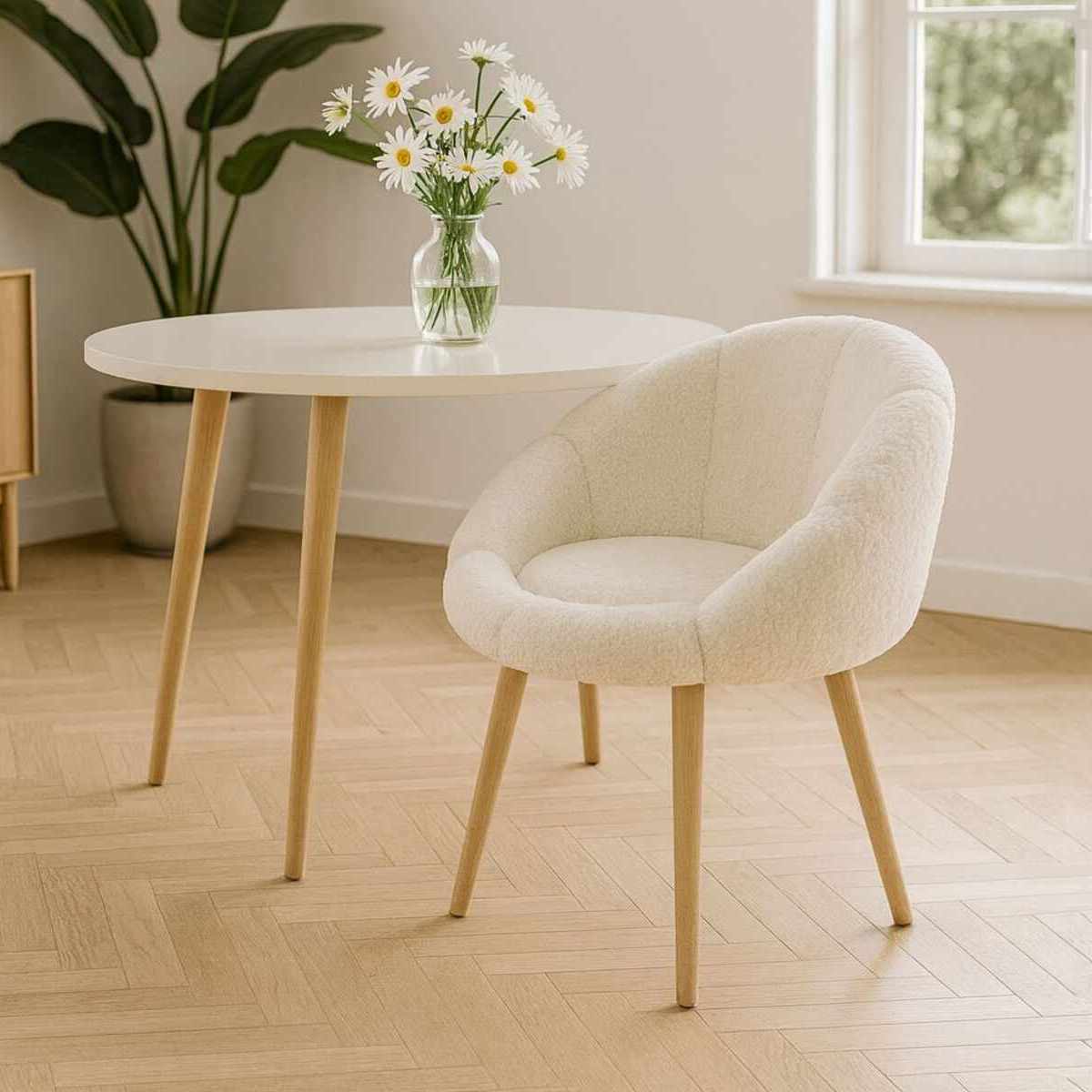Πολυθρόνα Λευκή με Ύφασμα Wellsoft και Πόδια από Ξύλο | 251BLS1207