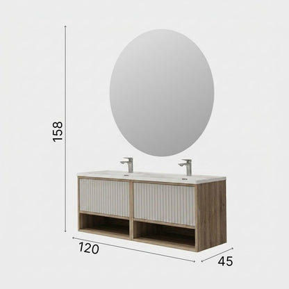 Σετ Επίπλου Μπάνιου με Νιπτήρα & Καθρέφτη (2 Τεμάχια) σε χρώμα Ανοιχτό Καρυδί / Luna, 263LVS1163.