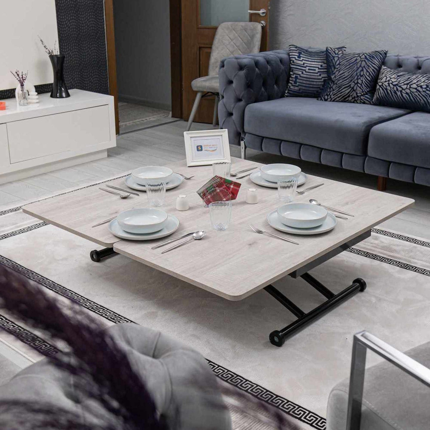 Έξυπνο Τραπεζάκι Σαλονιού Με Ρυθμιζόμενο Ύψος 44–75 εκ και Φάρδος 60-120 εκ με Ροδάκια Πολυχρηστικό Τραπεζαρία Γραφείο Συναρμολογημένο Λισαβόνα Μαύρο 272TBL1214