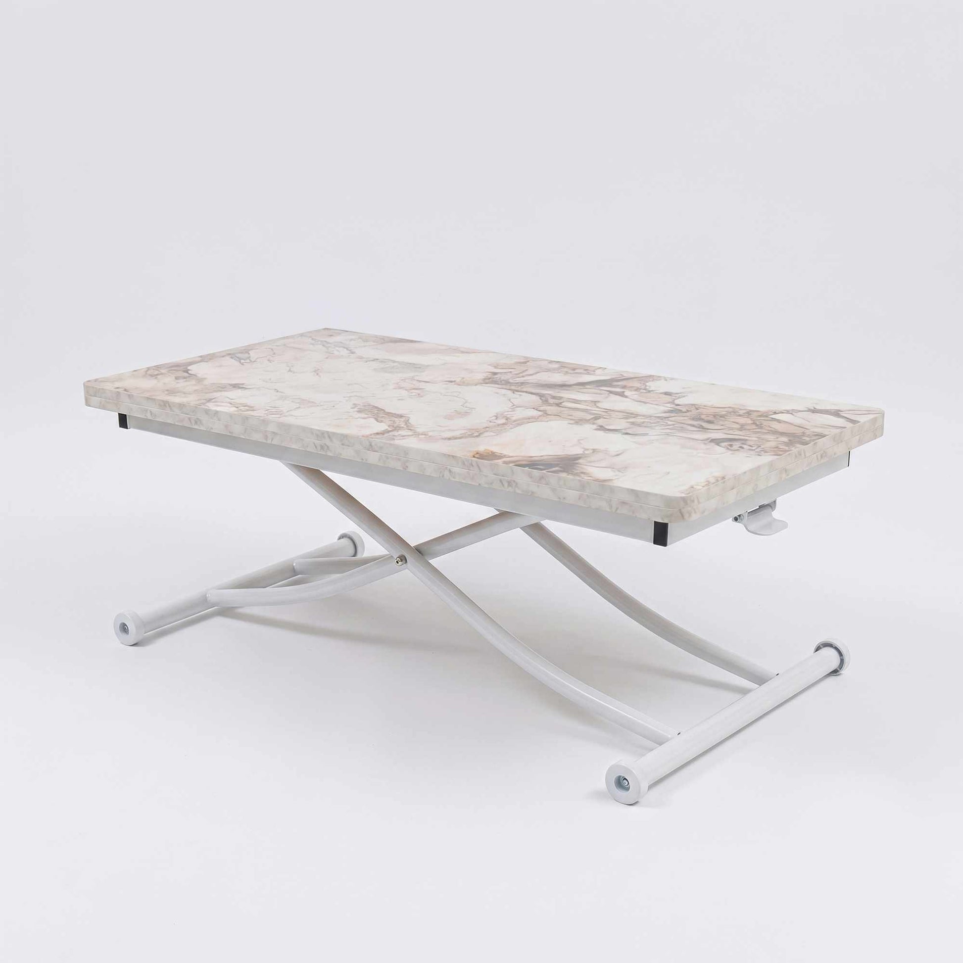 Έξυπνο Τραπεζάκι Σαλονιού Με Ρυθμιζόμενο Ύψος 44–75 εκ και Φάρδος 60-120 εκ με Ροδάκια Πολυχρηστικό Τραπεζαρία Γραφείο Συναρμολογημένο Λευκό Μάρμαρο Λευκό 272TBL1251
