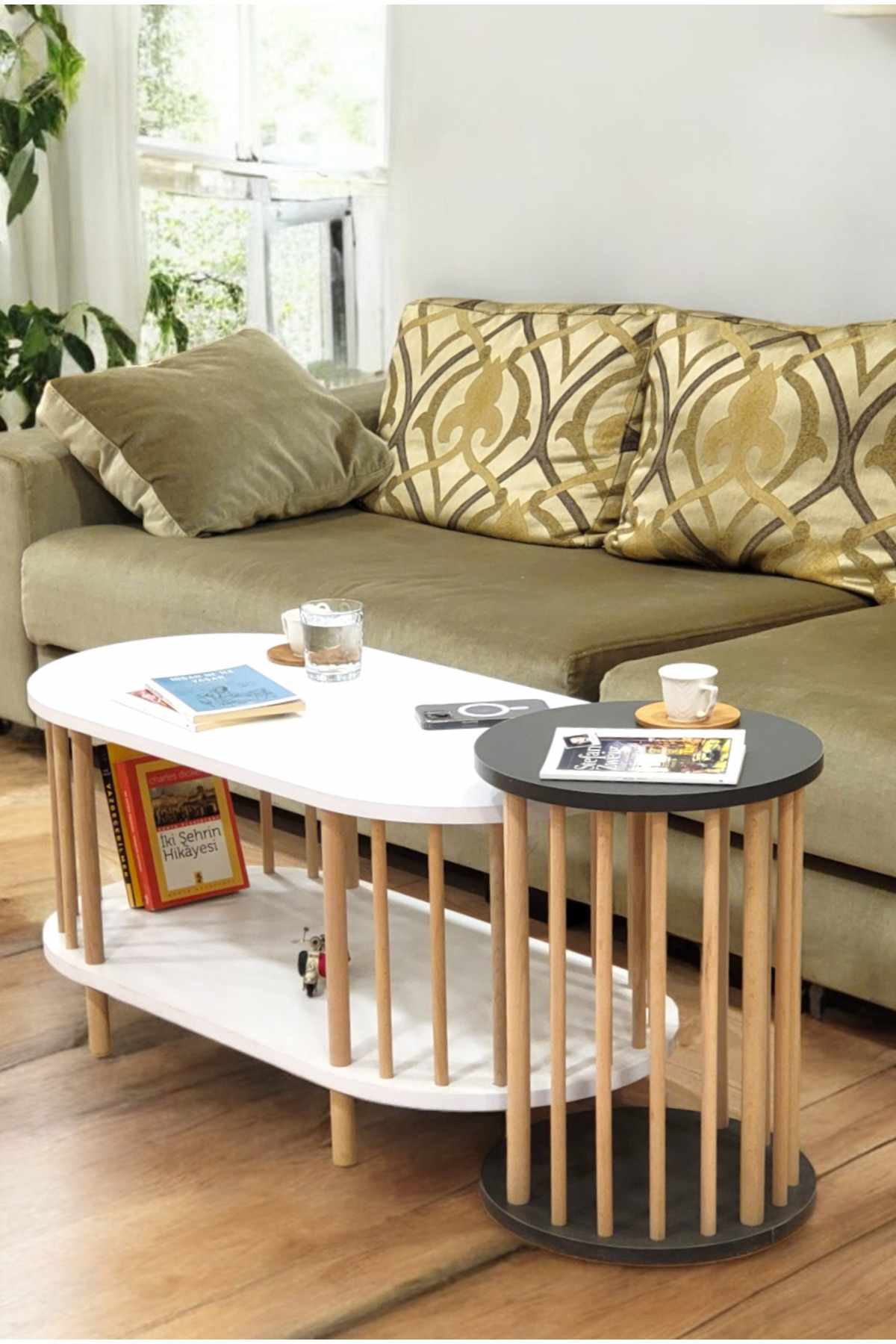 Σετ Τραπεζάκια Σαλονιού Λευκό Ανθρακί 90 x 43 x 45 εκ. και 35 x 49 εκ. 276TDB1119