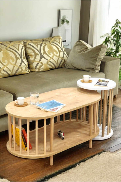 Σετ Τραπεζάκια Σαλονιού Δρυς Sapphire Λευκό 90 x 43 x 45 εκ. και 35 x 49 εκ. 276TDB1125