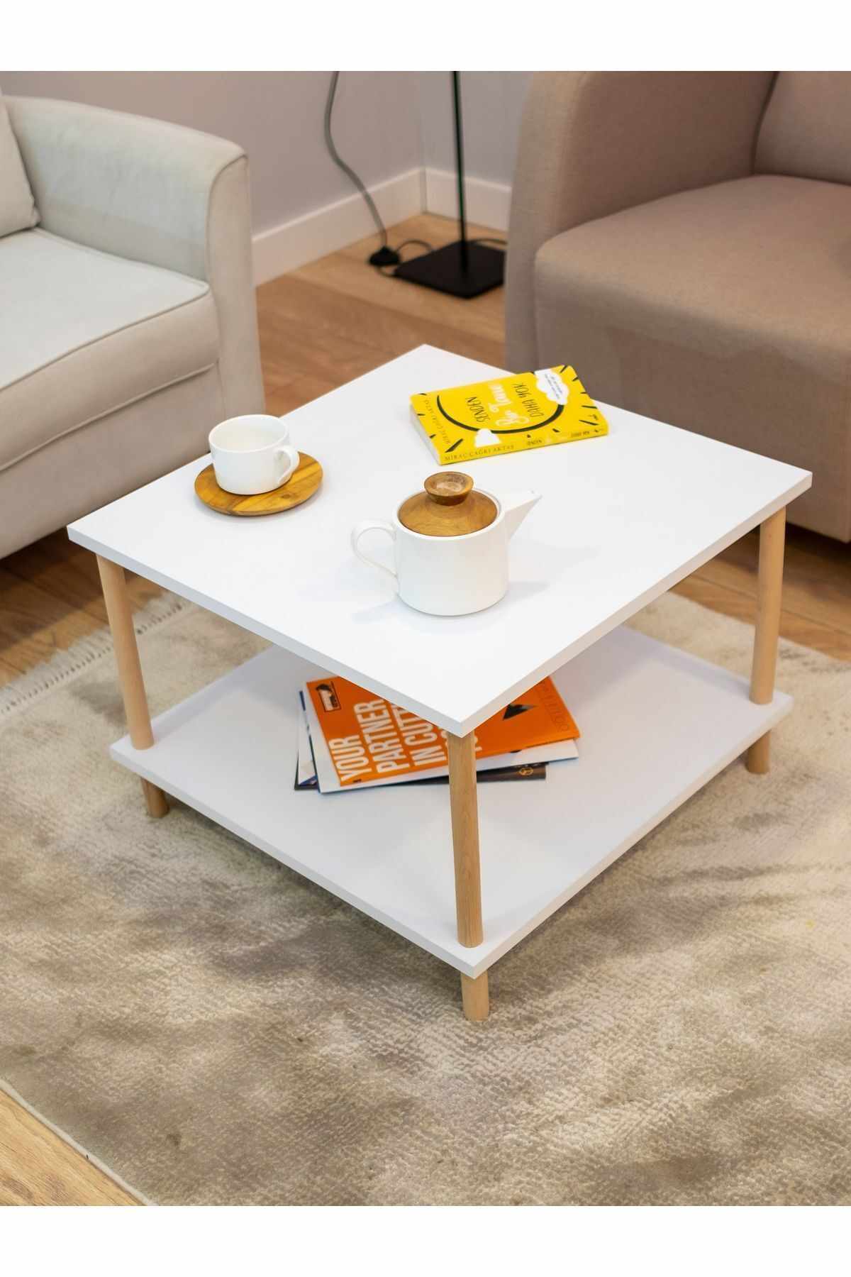 Τραπεζάκι Σαλονιού Λευκό 60 x 42,5 x 60 εκ. 276TDB1259