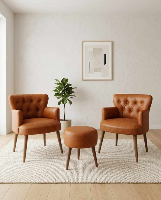 Σετ Πολυθρόνα Μπερζέρα & Πουφ (3 Τεμάχια) σε χρώμα Ταμπά, 281ELR1188.