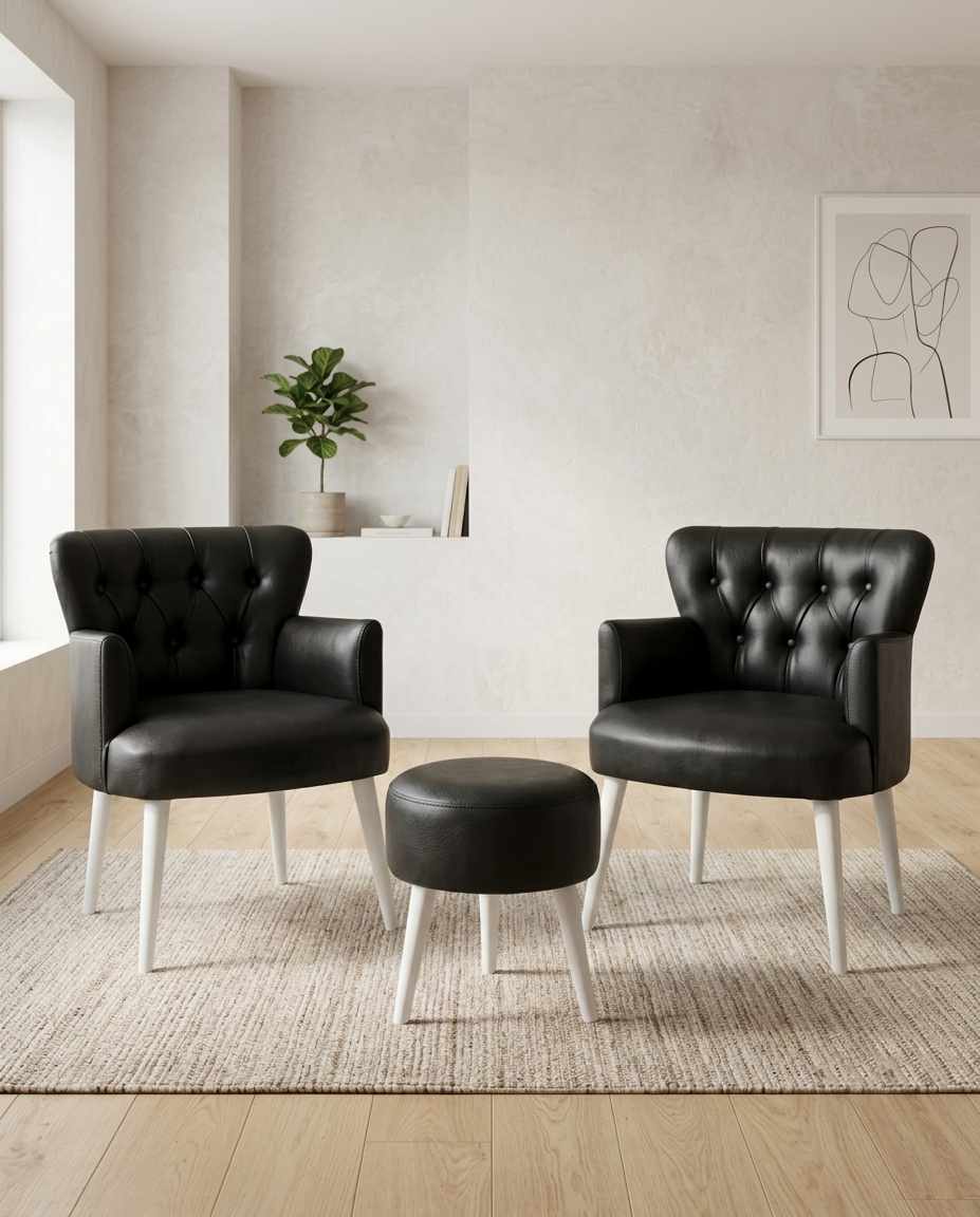 Σετ Πολυθρόνα Μπερζέρα & Πουφ (3 Τεμάχια) σε χρώμα Μαύρο, 281ELR1196.