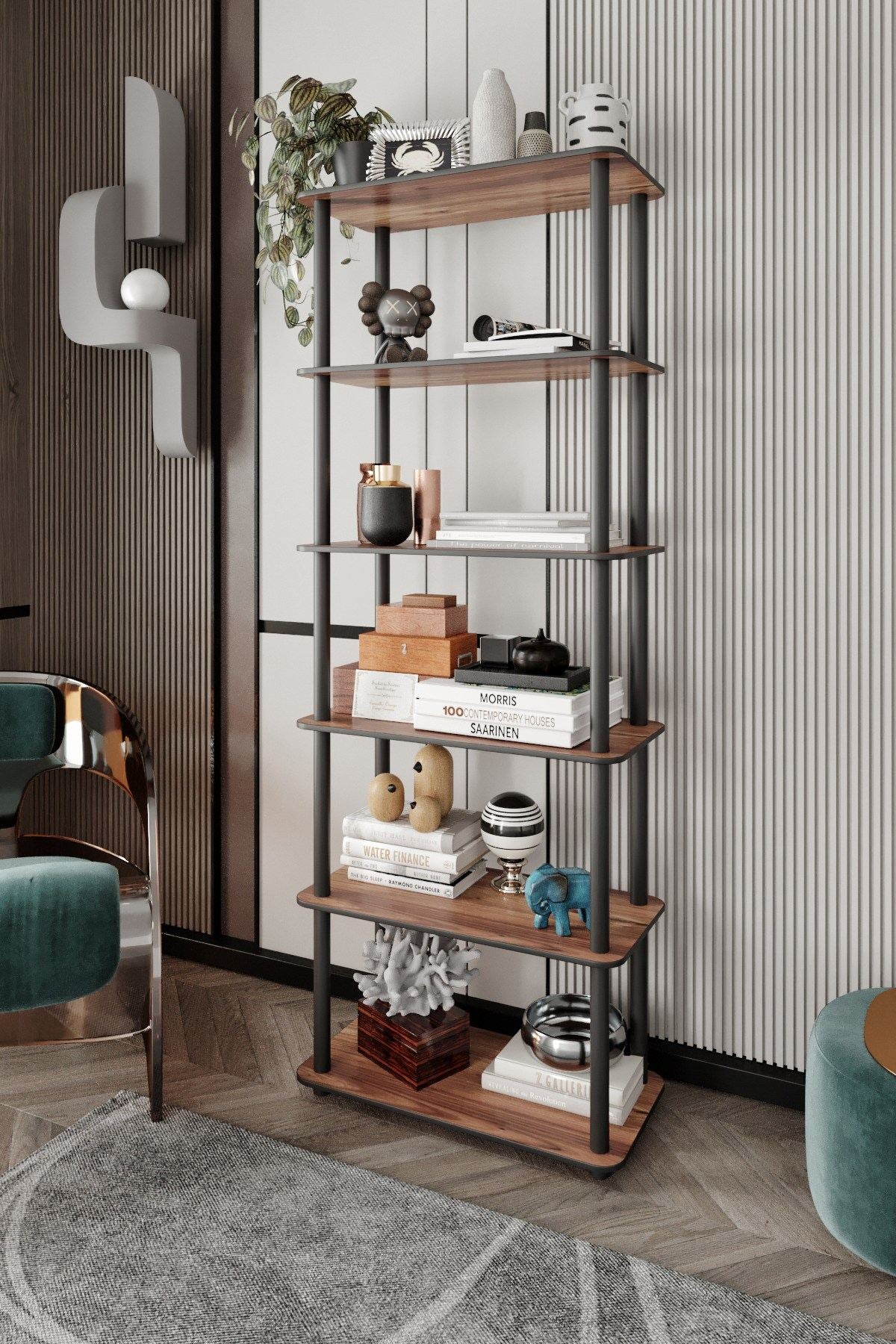 Βιβλιοθήκη Ραφιέρα Γραφείου Σαλονιού Ράφι 173x60 εκ σε 2 Χρώματα 282PTR1112