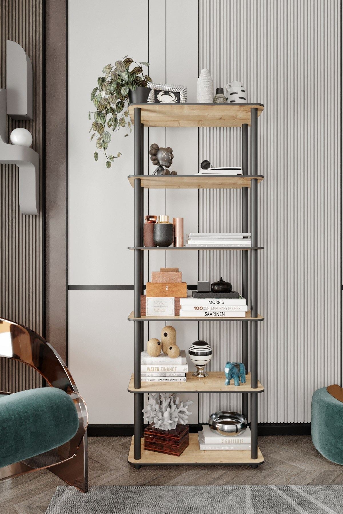 Βιβλιοθήκη Ραφιέρα Γραφείου Σαλονιού Ράφι 173x60 εκ σε 2 Χρώματα 282PTR1112