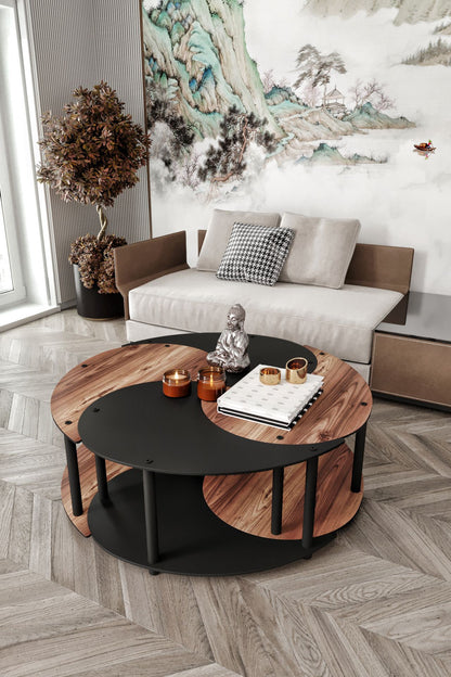 Τραπεζάκι Σαλονιού Set Καρυδί - Μαύρο 70 x 70 x 38 εκ GR282PTR1545