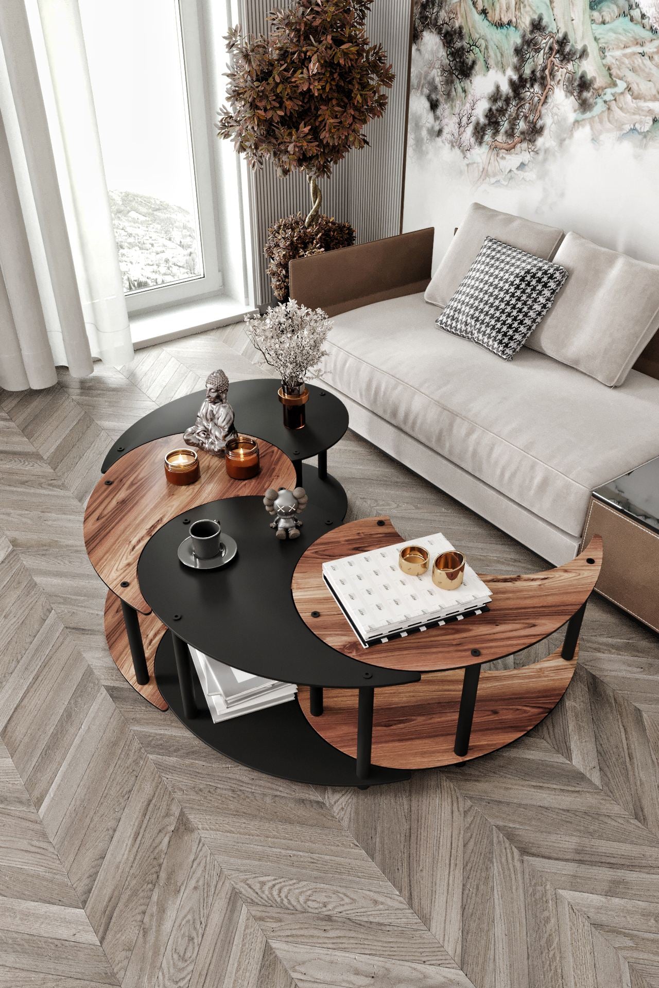 Τραπεζάκι Σαλονιού Set Καρυδί - Μαύρο 70 x 70 x 38 εκ GR282PTR1545