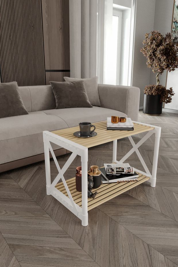 Τραπεζάκι Σαλονιού Λευκό 53 x 33 x 38 εκ GR282PTR1580