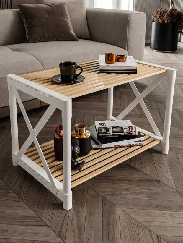 Τραπεζάκι Σαλονιού Λευκό 53 x 33 x 38 εκ GR282PTR1580