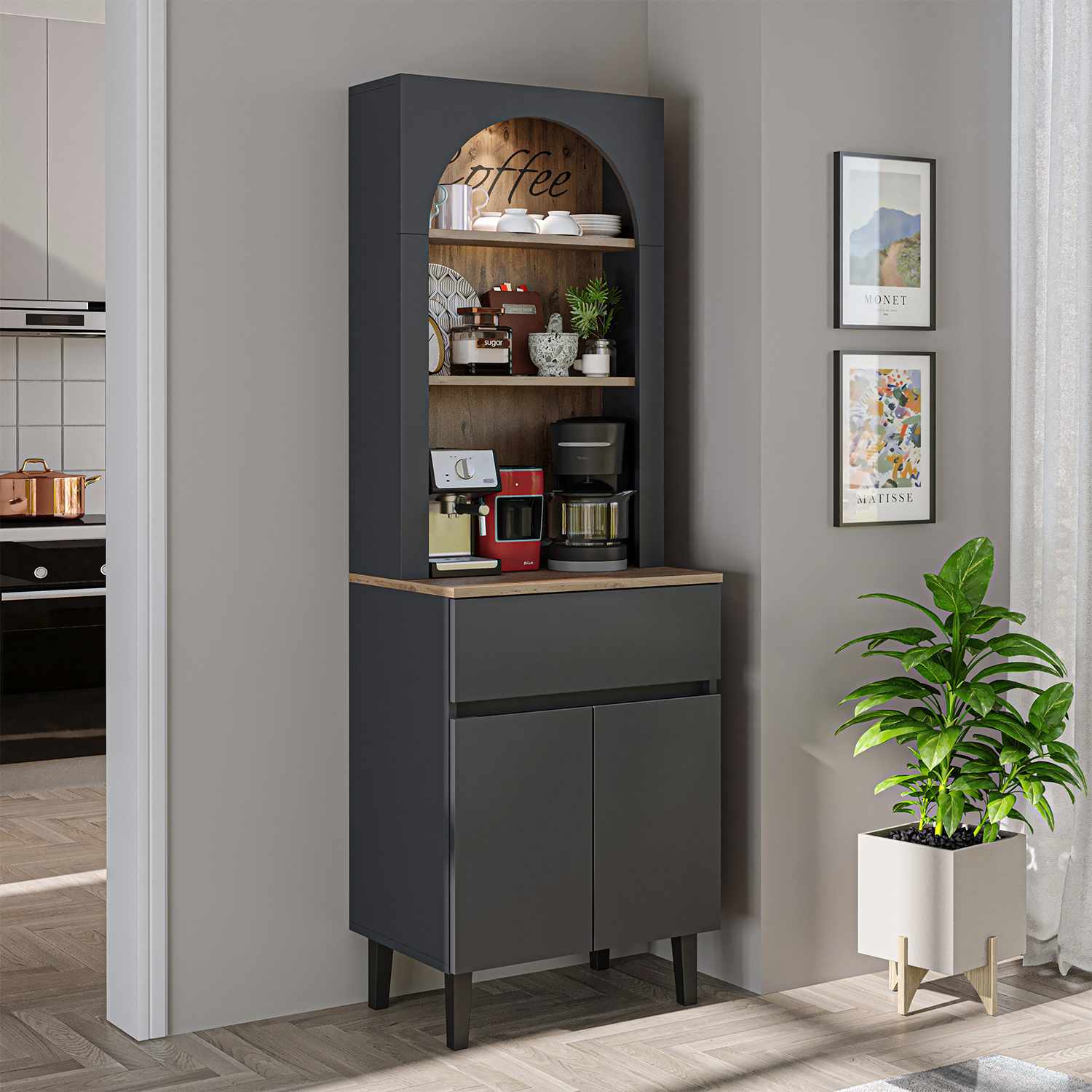 Βοηθητικό Ντουλάπι Κουζίνας με Ράφια Ανθρακί 60x42x179 εκ 283VLN1131