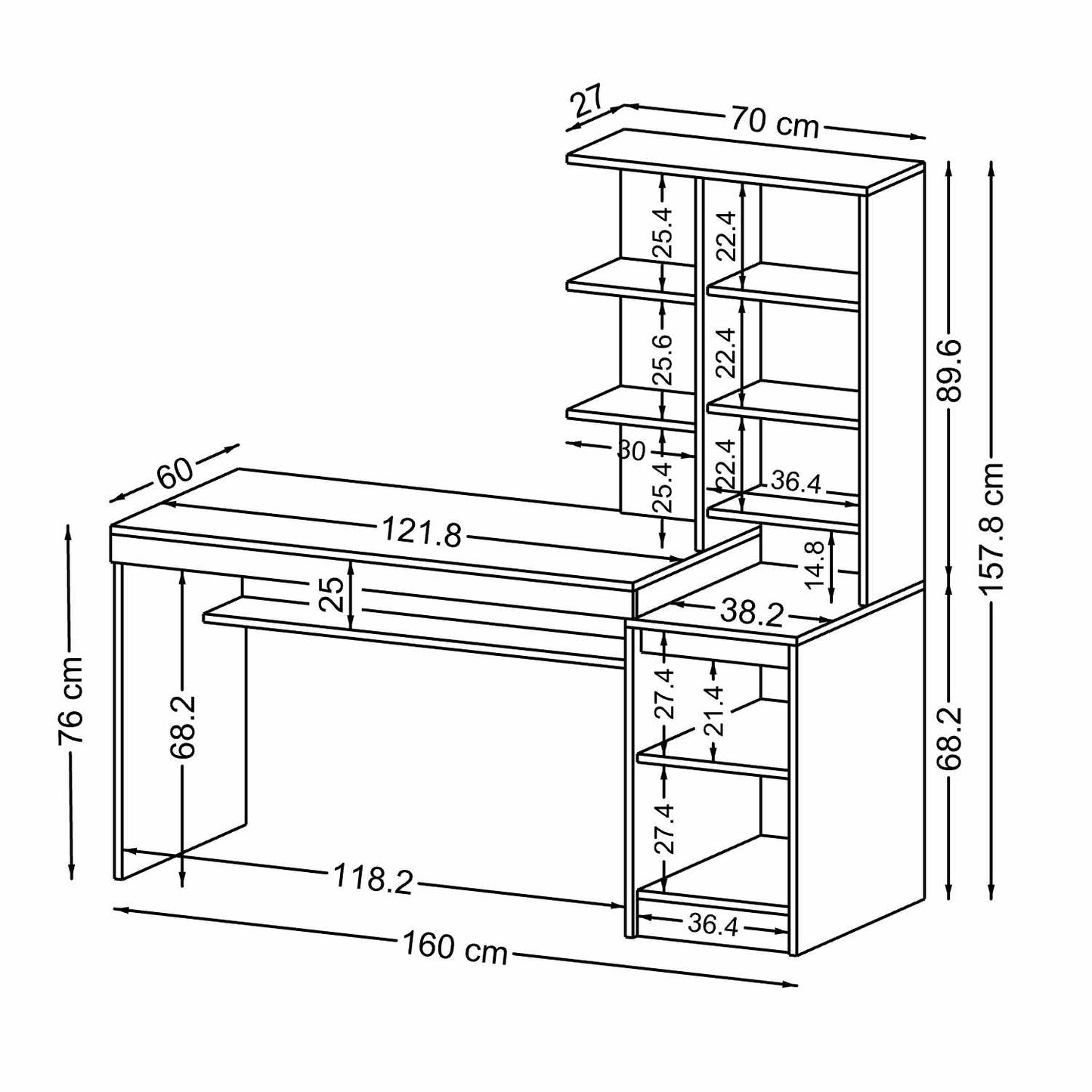 Γραφείο Υπολογιστή και Μελέτης Λευκό 160x157.8x60 εκ 283VLN1139