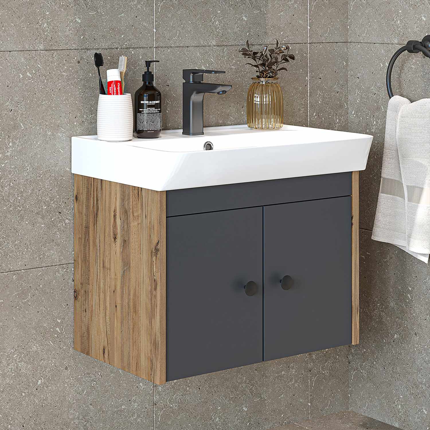 Έπιπλο Μπάνιου με Νιπτήρα σε χρώμα Πεύκο Atlantic / Ανθρακί, 283VLN1149.