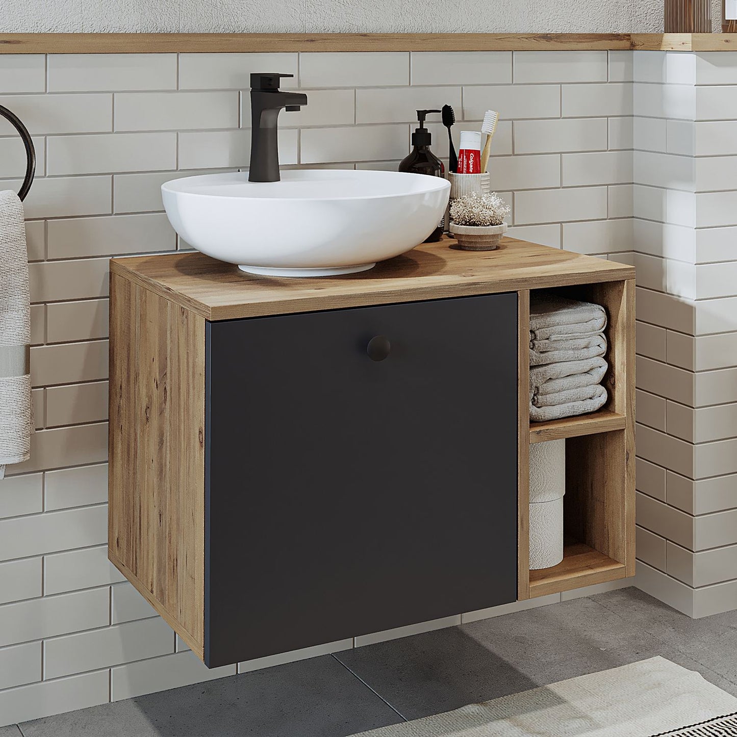 Έπιπλο Μπάνιου με Νιπτήρα σε χρώμα Πεύκο Atlantic / Ανθρακί, 283VLN1189.